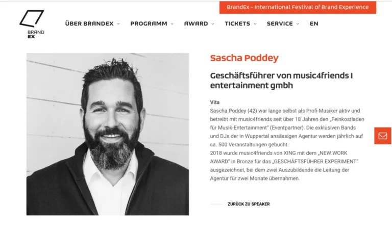 Sascha Poddey als Speaker auf dem Ex-Festival für Markenbildung und Innovation.